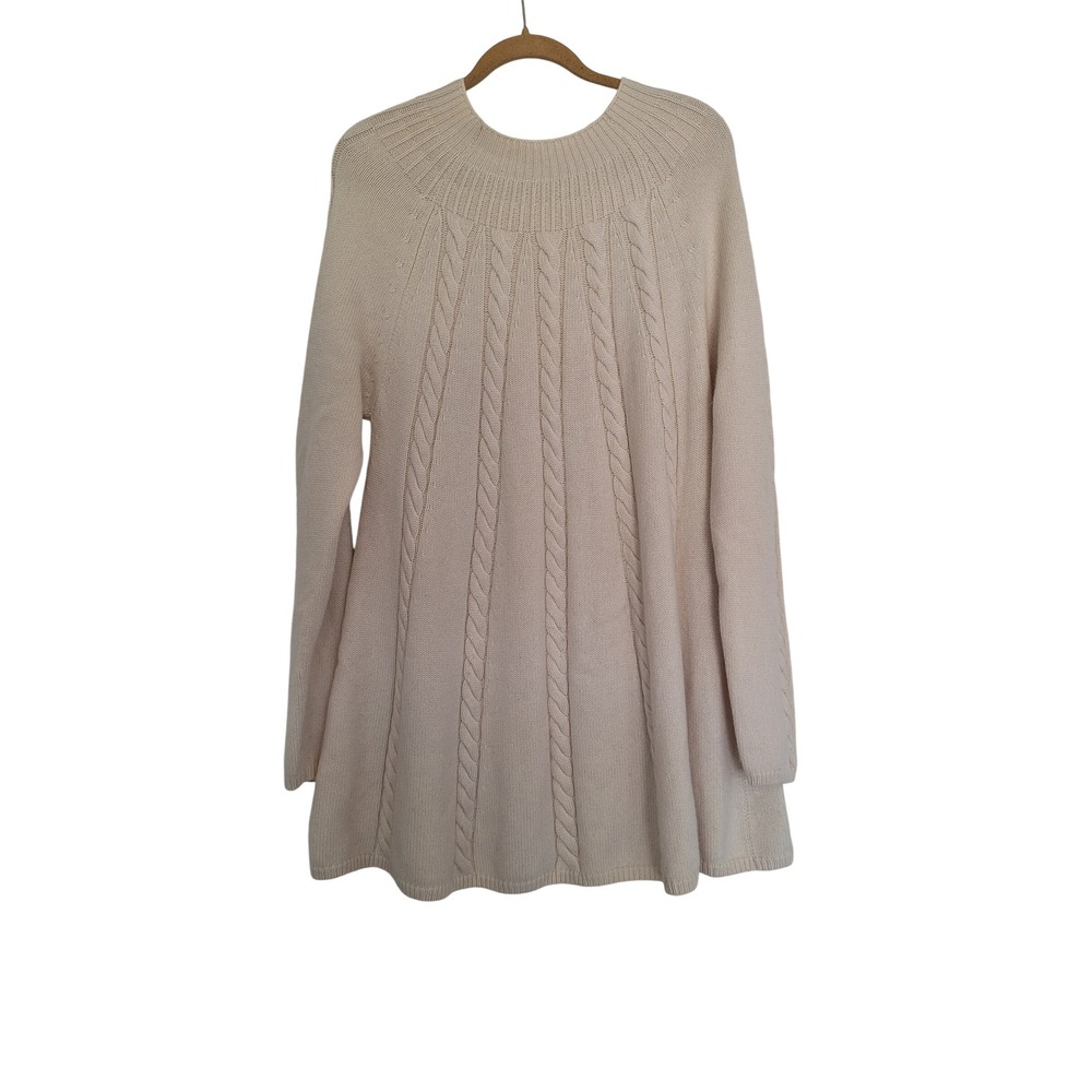 Nordstrom Collection 100% Cashmere Cable Knit A-Line Sweater Cream XL